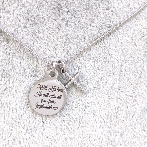 Christian Bible Verse Scripture Cross Necklace - Picture 4 of 6